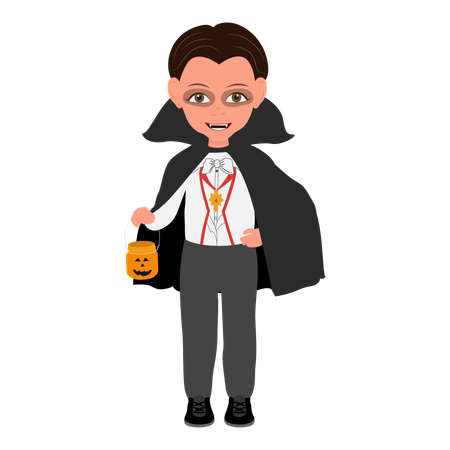 Kid Boy Wearing a Dracula Halloween Costume  Illustration