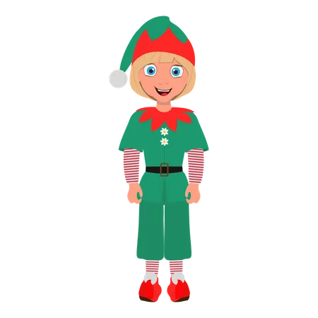 Kid Boy Wearing Christmas Elf Costume  Illustration