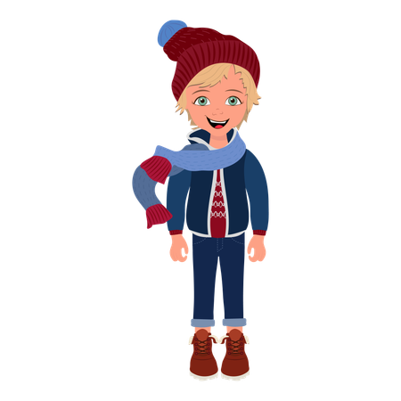 Kid Boy Wearing Winter Clothes  Illustration