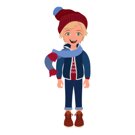 Kid Boy Wearing Winter Clothes  Illustration