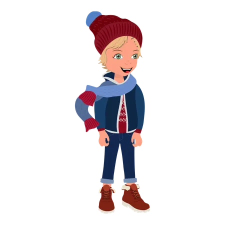 Kid Boy Wearing Winter Clothes  Illustration