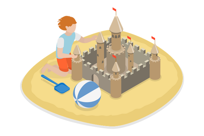 Kid Building Sand Castle  Illustration
