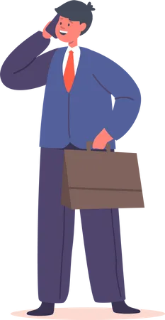 Kid Businessman with Briefcase Speaking by Mobile Illustration