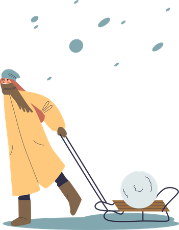 Kid carrying snow cart Illustration