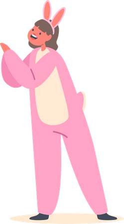 Kid Character Wear Pink Rabbit Suit and Ears Headband  Illustration