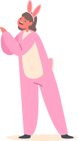 Kid Character Wear Pink Rabbit Suit and Ears Headband  Illustration