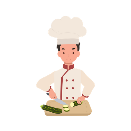 Kid chef chopping cucumber  Illustration