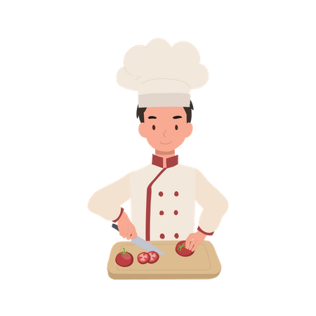 Kid Chef Chopping tomatoes  Illustration