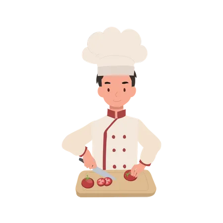 Kid Chef Chopping tomatoes  Illustration