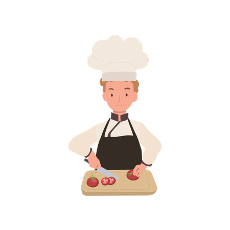 Kid Chef Chopping tomatoes  Illustration