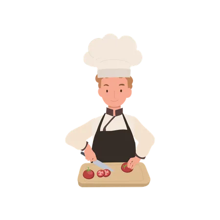 Kid Chef Chopping tomatoes  Illustration