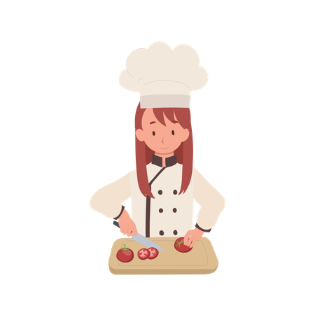 Kid Chef Chopping tomatoes  Illustration