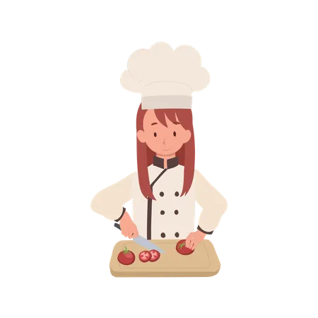 Kid Chef Chopping tomatoes  Illustration