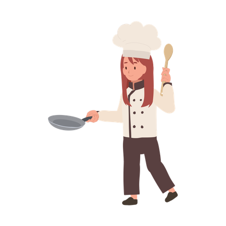 Kid Chef Cooking with Frying Pan  일러스트레이션