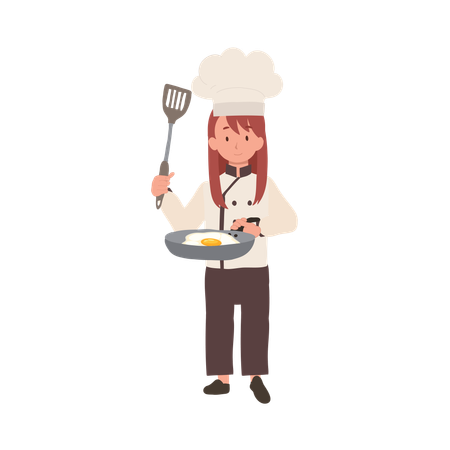 Kid Chef Cooking with Frying Pan  Illustration