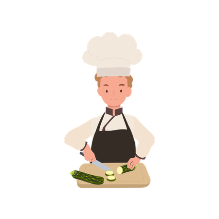 Chef enfant coupant du concombre  Illustration