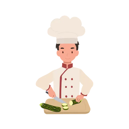 Chef enfant coupant du concombre  Illustration