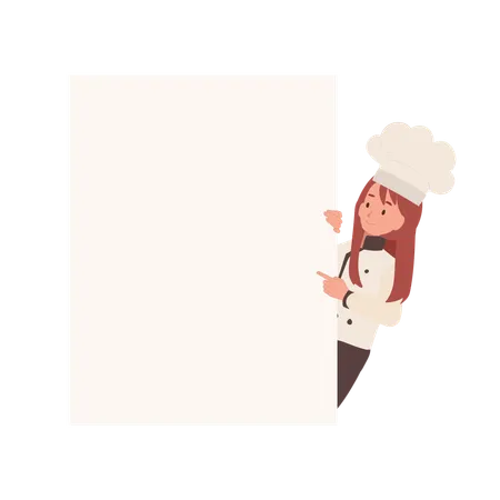 Kid Chef Pointing At Billboard Child Cook Advertising And Promotion Illustration