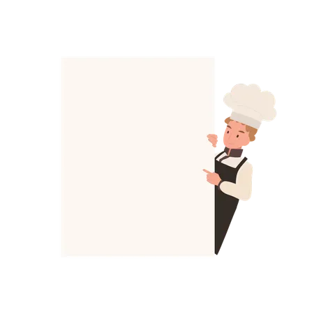 Kid Chef Pointing At Billboard Child Cook Advertising And Promotion Illustration
