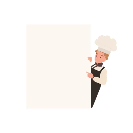 Kid Chef Pointing at Billboard  Illustration