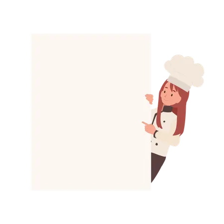 Kid Chef Pointing at Billboard  Illustration