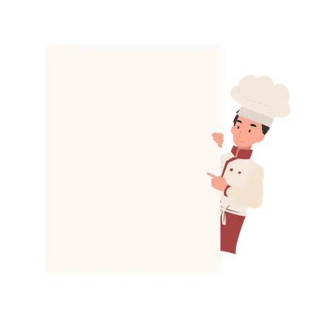 Kid chef pointing at billboard  Illustration