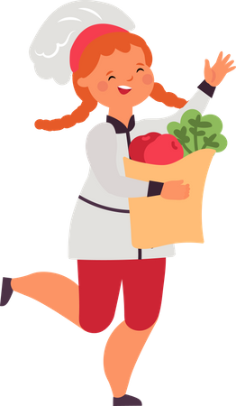 Kid cook holding vegetable bag  Illustration
