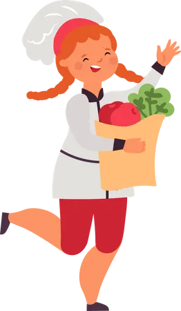 Kid cook holding vegetable bag  Illustration