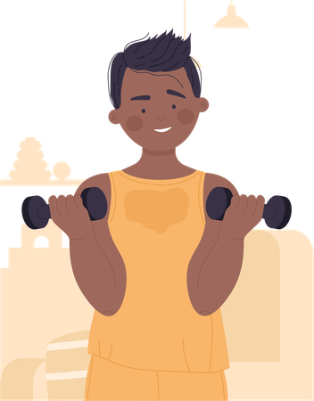 Kid doing bicep workout  イラスト