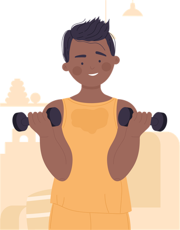 Kid doing bicep workout  Illustration