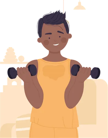 Kid doing bicep workout  Illustration