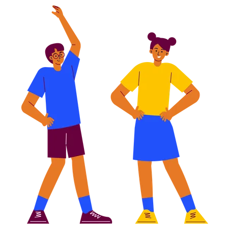 Kid doing exercise with friend  Illustration