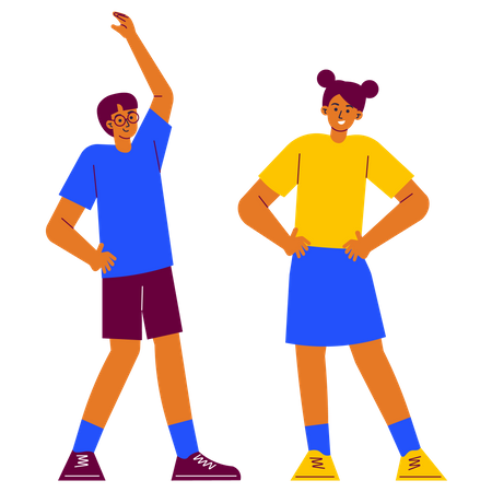 Kid doing exercise with friend  Illustration