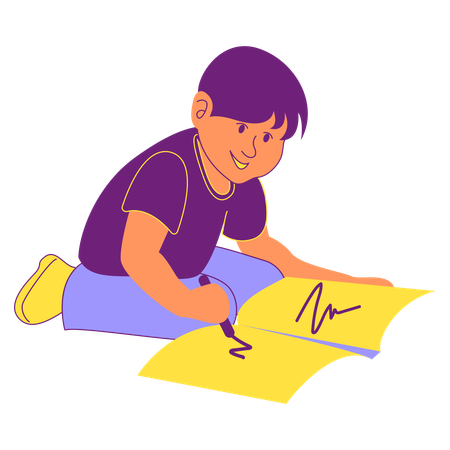 本に絵を描く子供  イラスト