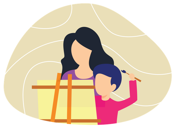 Kid drawing painting with mother Illustration