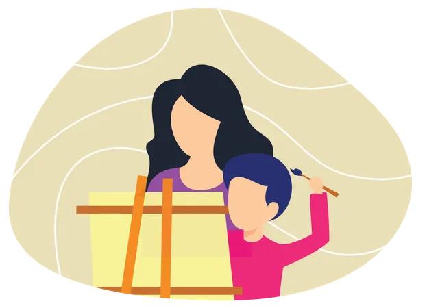 Kid drawing painting with mother Illustration