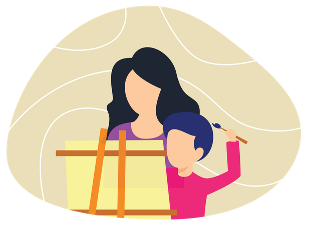 Kid drawing painting with mother  Illustration