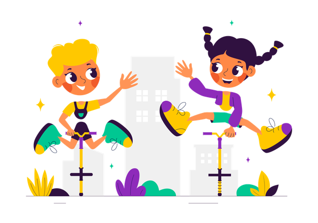 Kid Enjoy Pogo Stick  Illustration