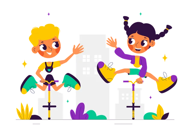 Kid Enjoy Pogo Stick  Illustration