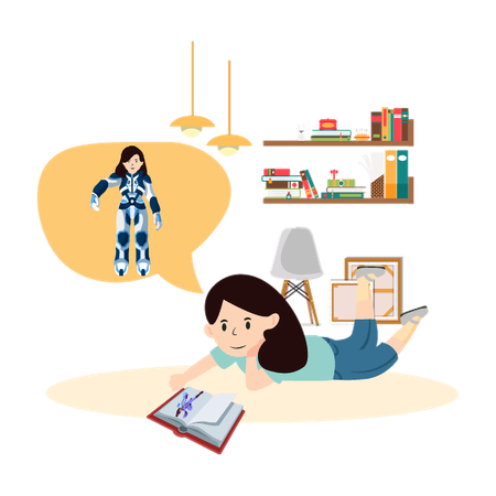Kid Enjoying Story Book at Home  Illustration