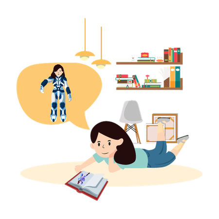 Kid Enjoying Story Book at Home  Illustration