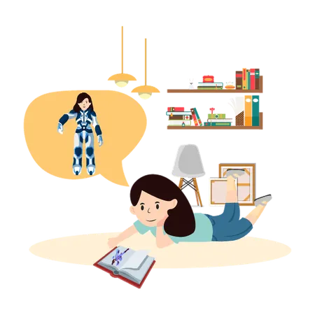 Kid Enjoying Story Book at Home  Illustration