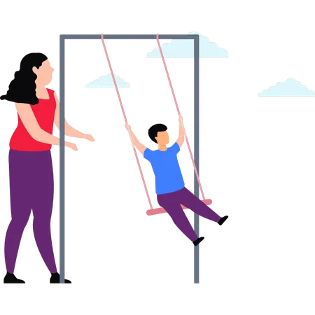 The Kid Is On The Swing Illustration