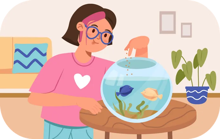 Kid feeding fish  Illustration