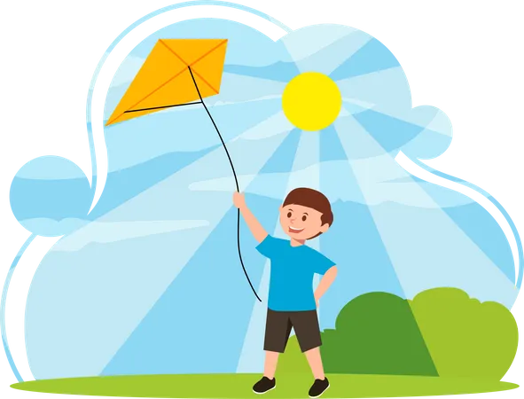 Kid flying kite on Children's Day  Illustration