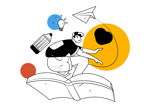 Kid flying on book  Illustration