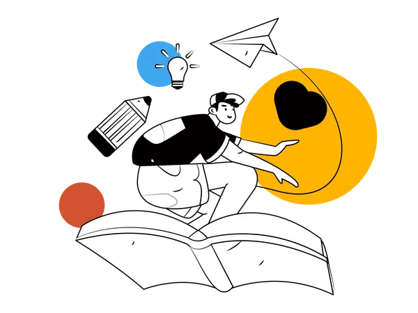 Kid flying on book  Illustration