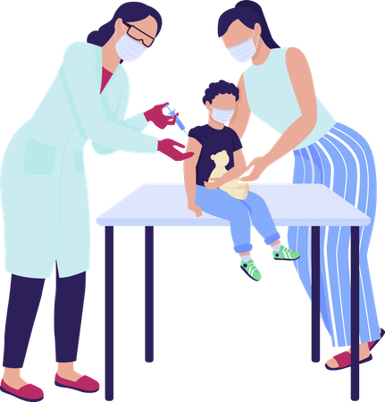 Kid getting covid vaccine Illustration
