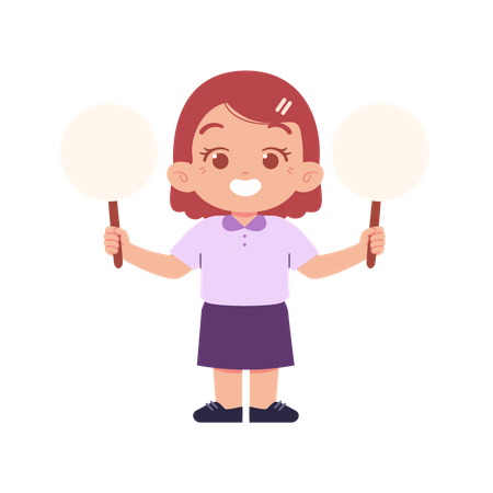 Kid Girl Holding Blank Board In Two Hands  Illustration