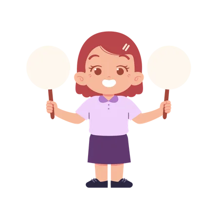 Kid Girl Holding Blank Board In Two Hands  Illustration